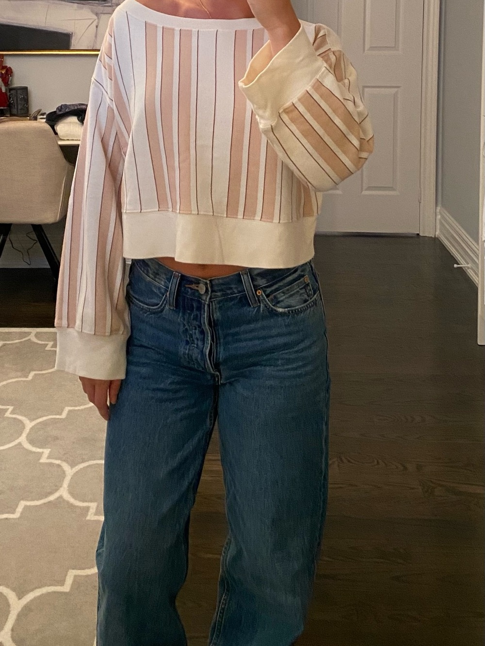 Little Moon Cream and Blush Striped Cropped Top